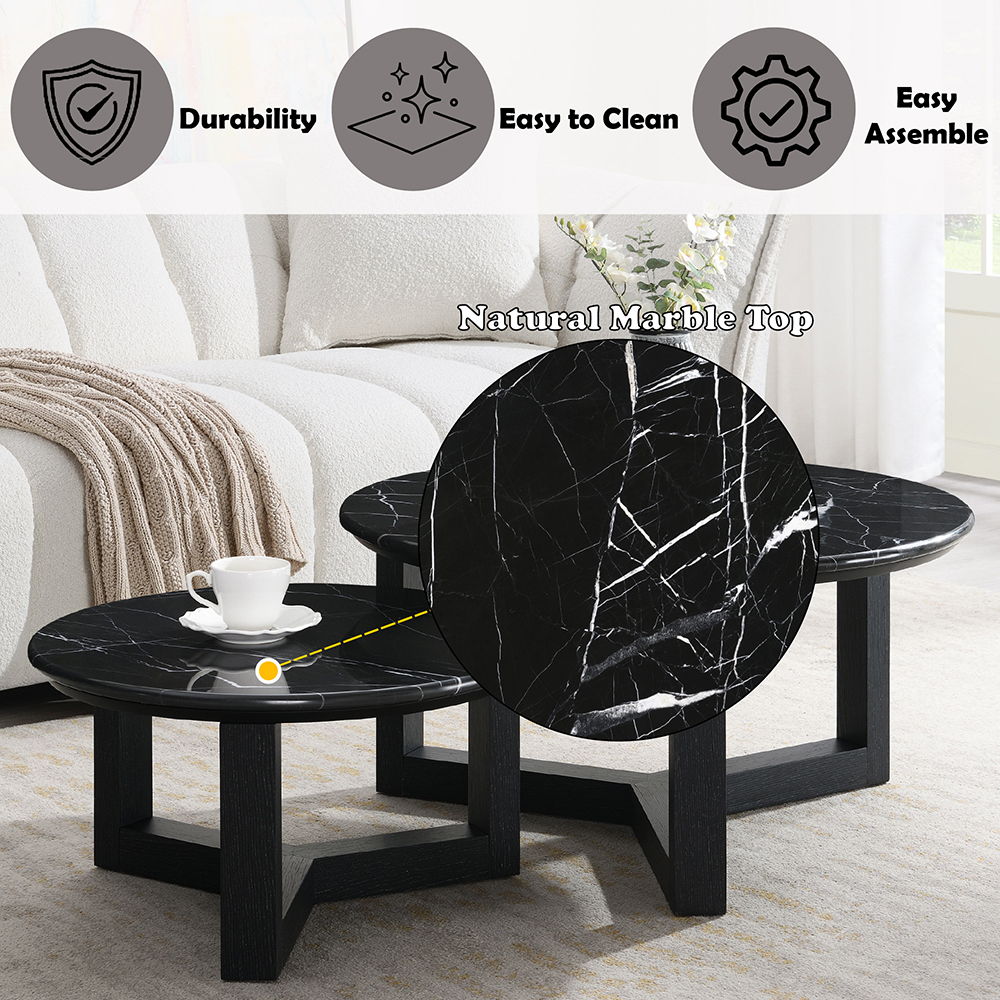 Dara - 32" Coffee Table - Natural Marble Top & Black