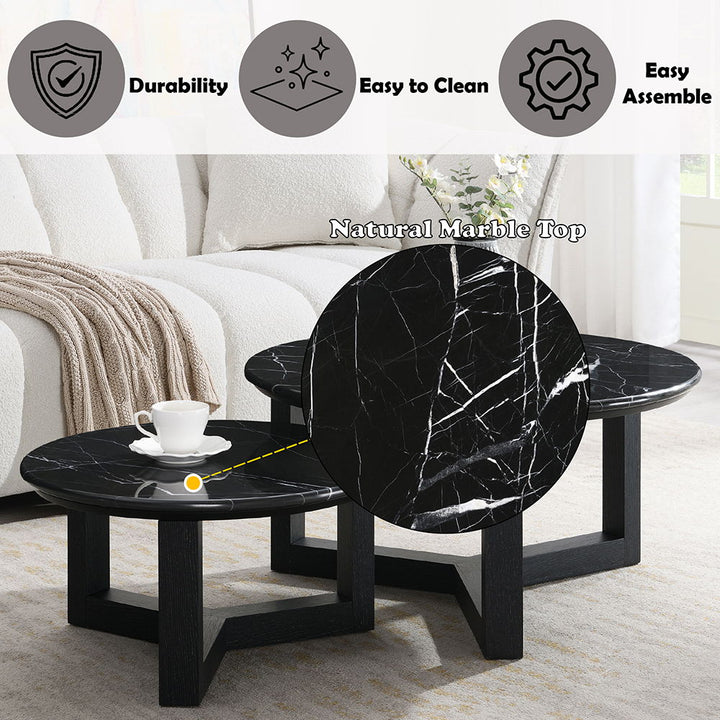 Dara - 32" Coffee Table - Natural Marble Top & Black