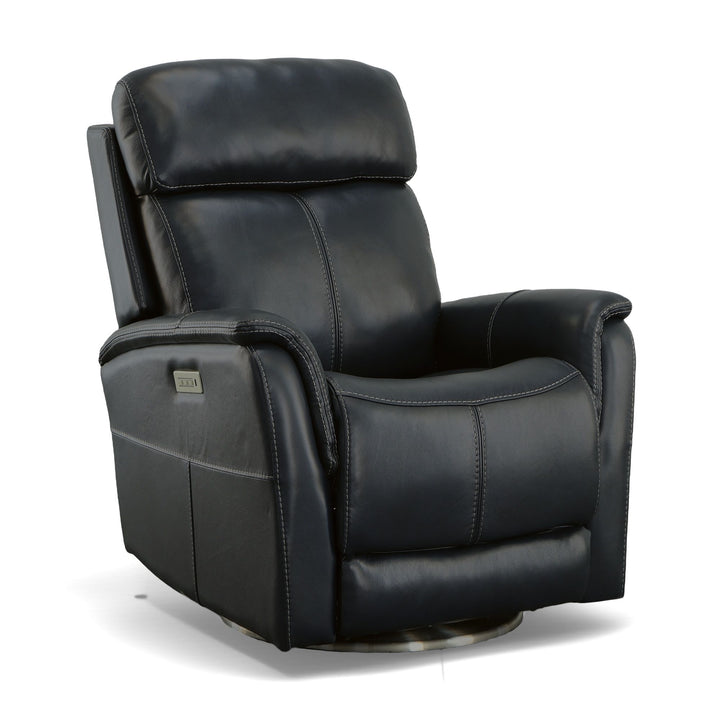 View Leather Power Swivel Recliner with Power Headrest in Ocean
