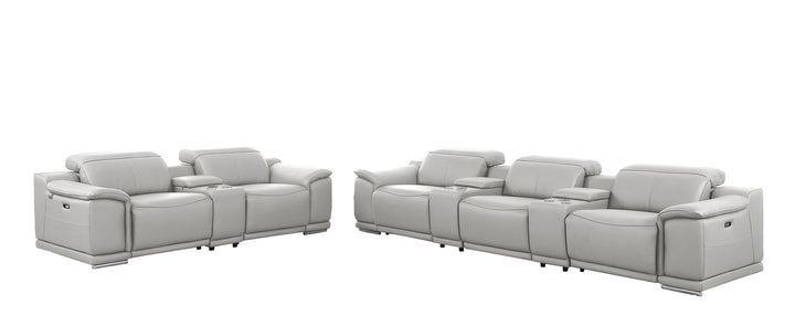 DivanItalia 9762 8-Piece Modular Power Reclining Sofa and Console Loveseat Set with Top Grain Italian Leather - Light Gray