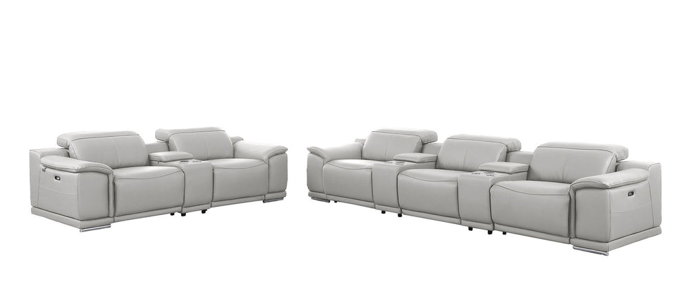 DivanItalia 9762 8-Piece Modular Power Reclining Sofa and Console Loveseat Set with Top Grain Italian Leather - Light Gray