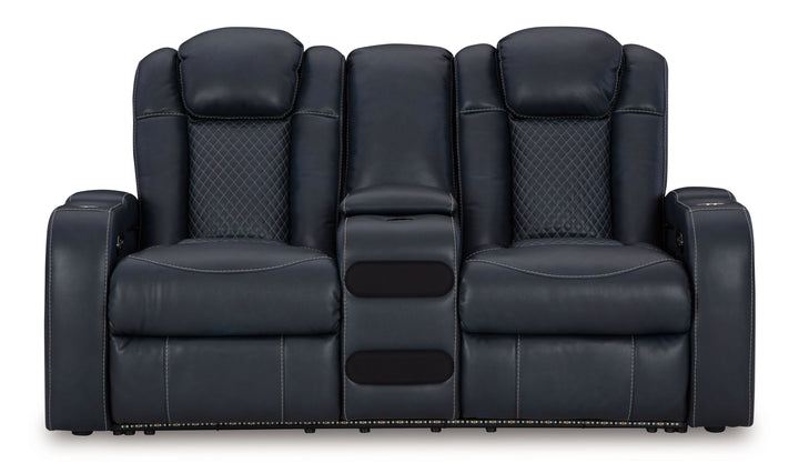Fyne-Dyme - Power Reclining Loveseat with Console/Adj Hdrst - Sapphire
