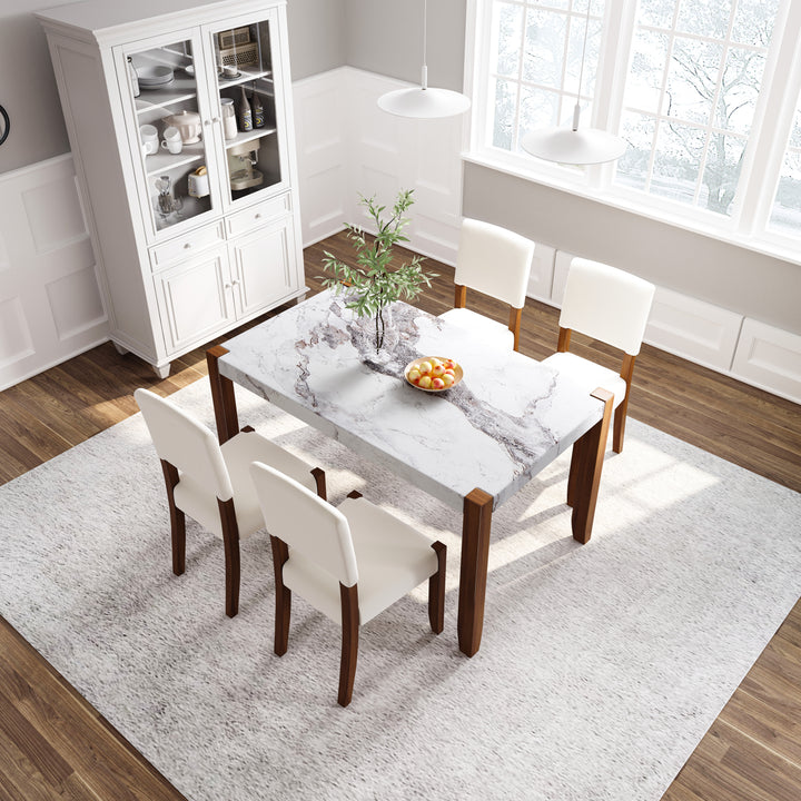 5-piece-faux-marble-dining-table-set-with-rubberwood-legs