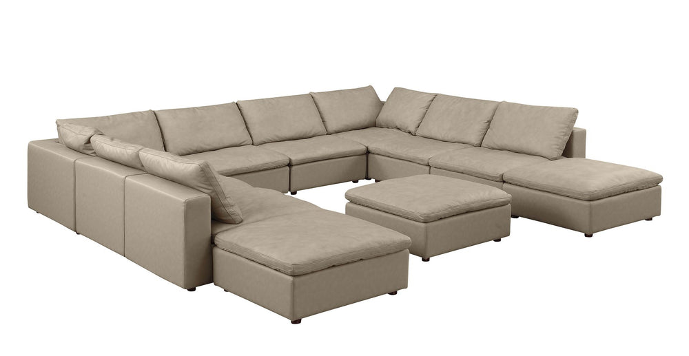 DivanItalia 1100 Top-Grain Italian Leather 11-Piece Sectional with Chaise - Beige