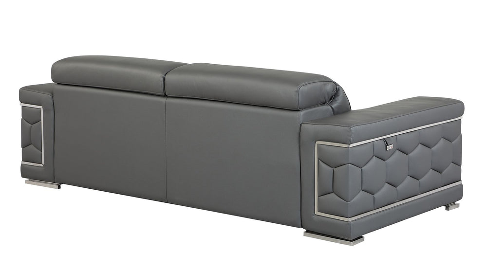 DivanItalia 692 2-Piece Sofa Set with Adjustable Headrest in Top-Grain Italian Leather - Dark Gray
