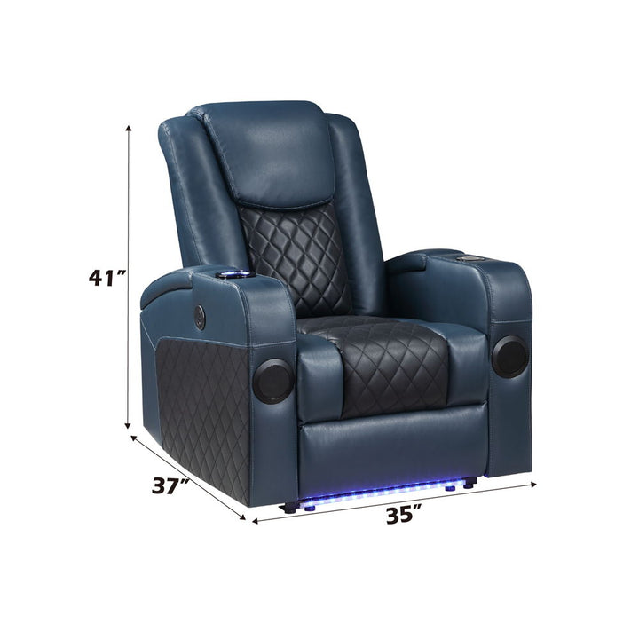 Alair - Power Motion Recliner With Bluetooth, Wireless Charger & Cupholder - Blue & Black Leather Aire