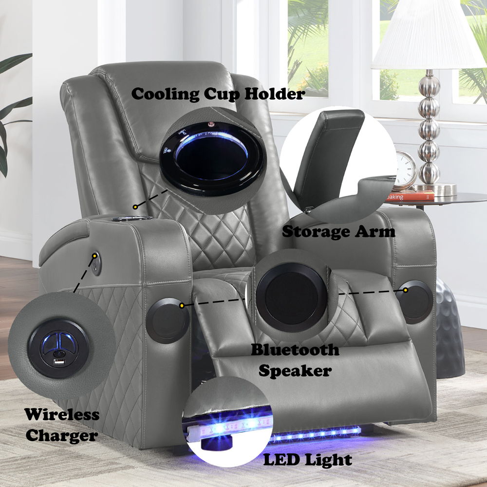 Alair - Power Motion Recliner With Bluetooth, Wireless Charger & Cupholder - Dark Gray Leather Aire