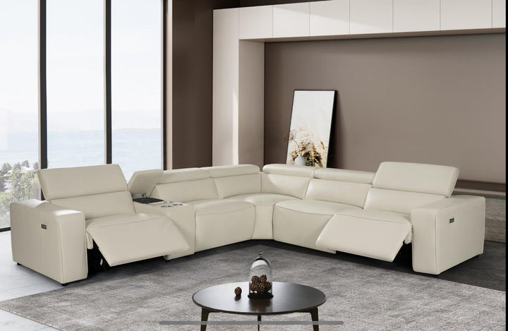 Tampa Power Reclining Italian Leather Sectional in Cream