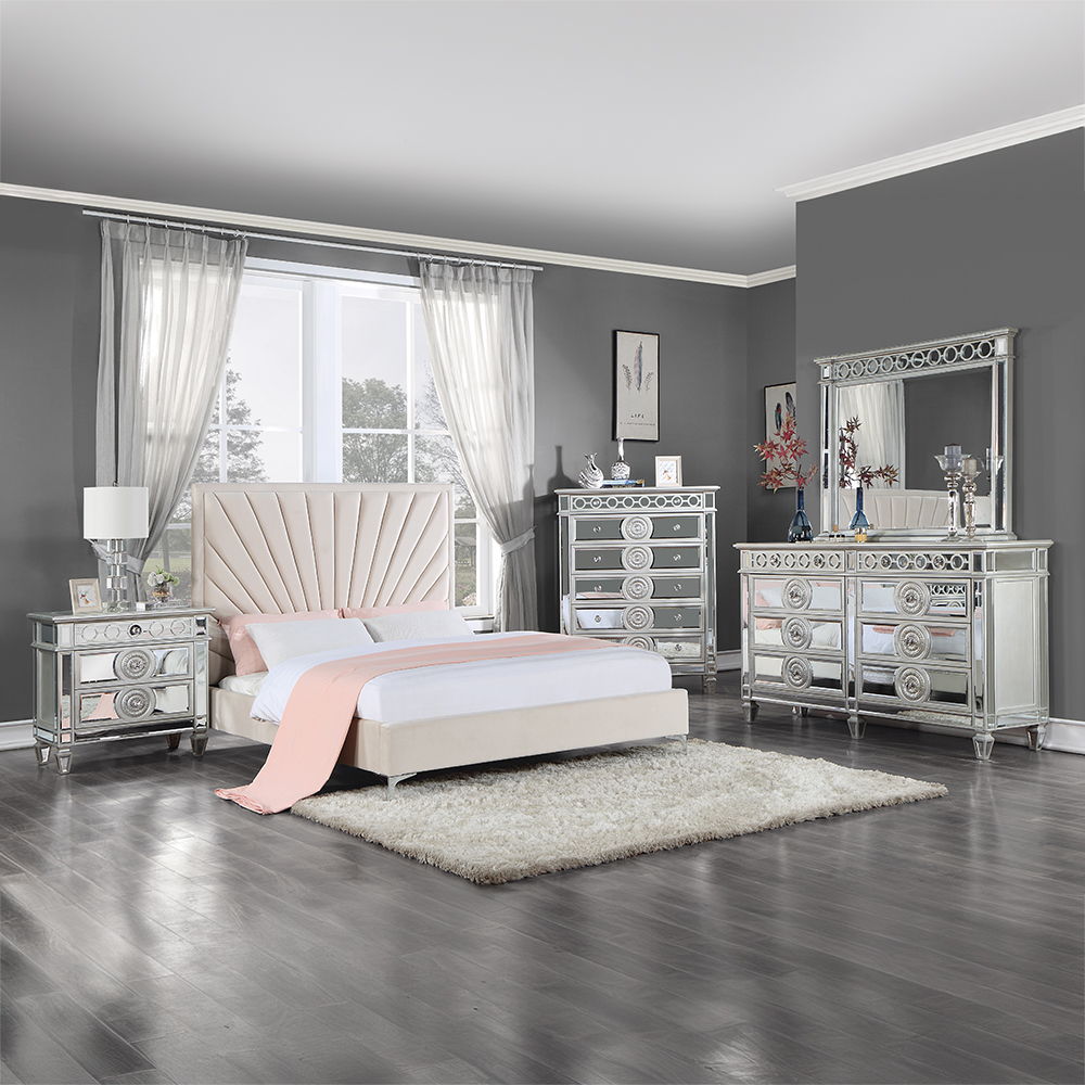 Faiz - Eastern King Bed - Beige Velvet