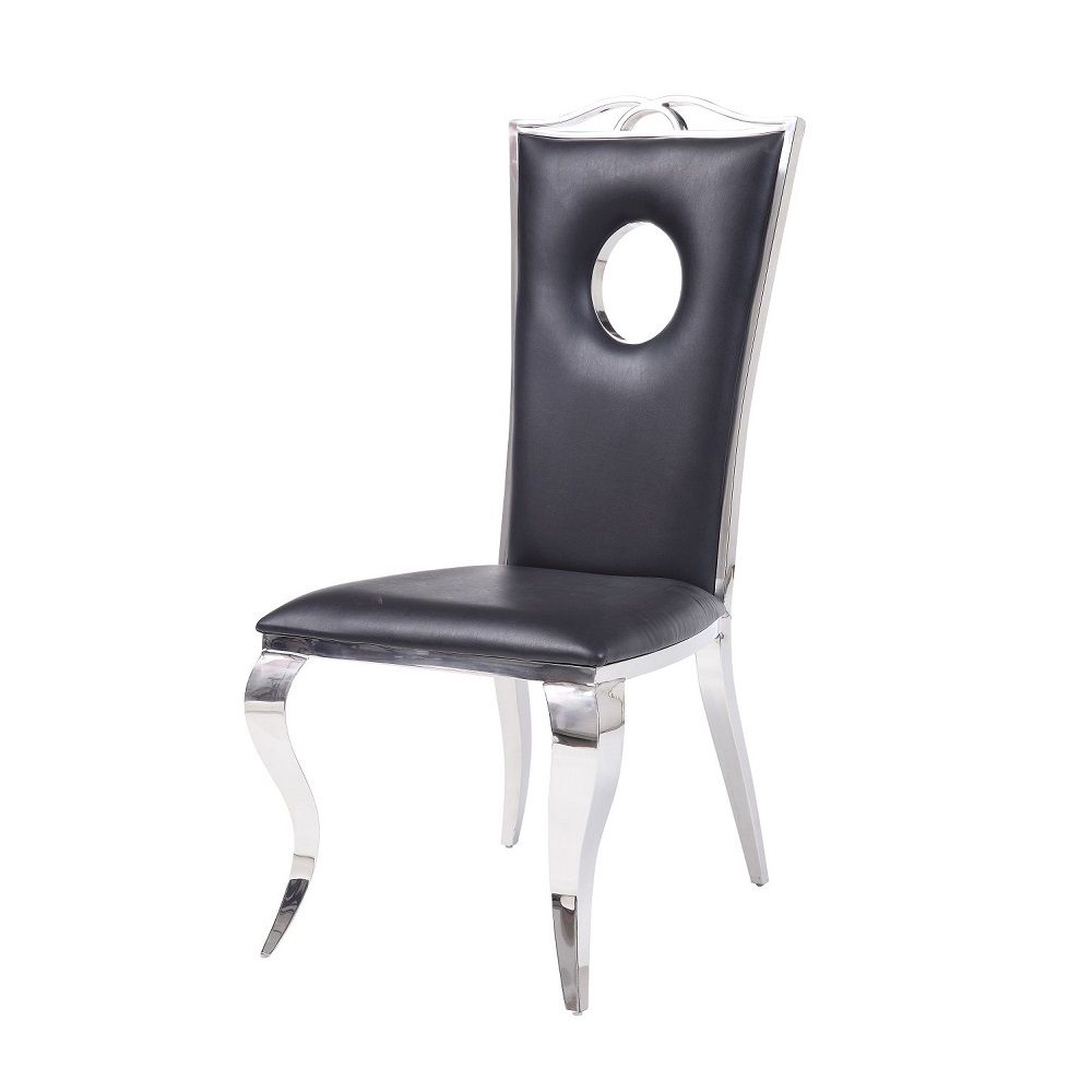 Cyrene - Side Chair Set of 2) - Black Synthetic Leather & Stainless Steel