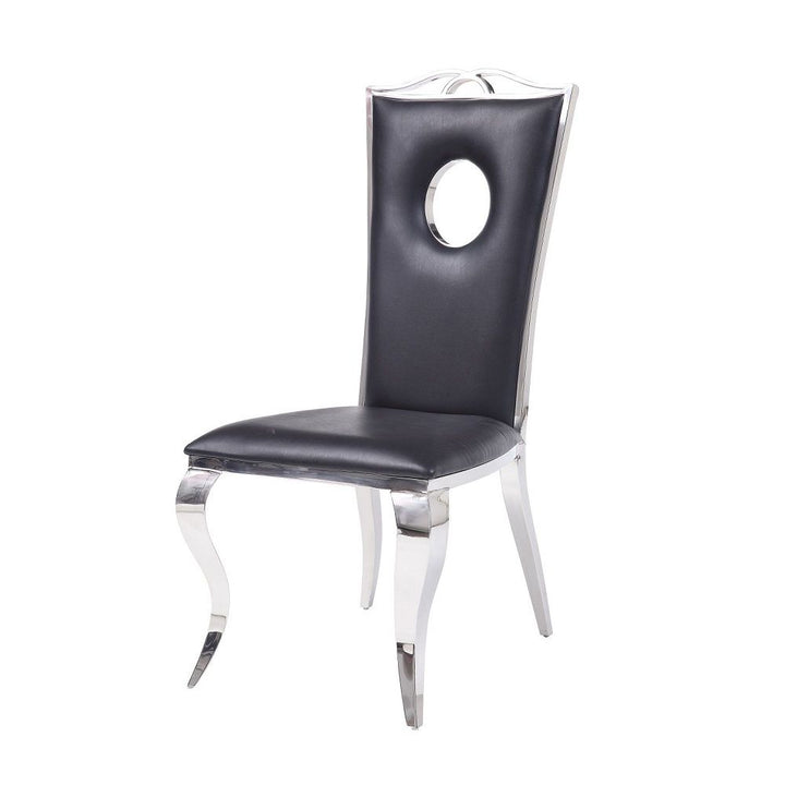 Cyrene - Side Chair Set of 2) - Black Synthetic Leather & Stainless Steel