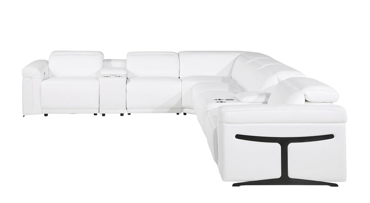 DivanItalia 1126 8-Piece L-Shaped Sectional Sofa in Top Grain Italian Leather with 4 Power Recliners &amp; Power Headrests - White