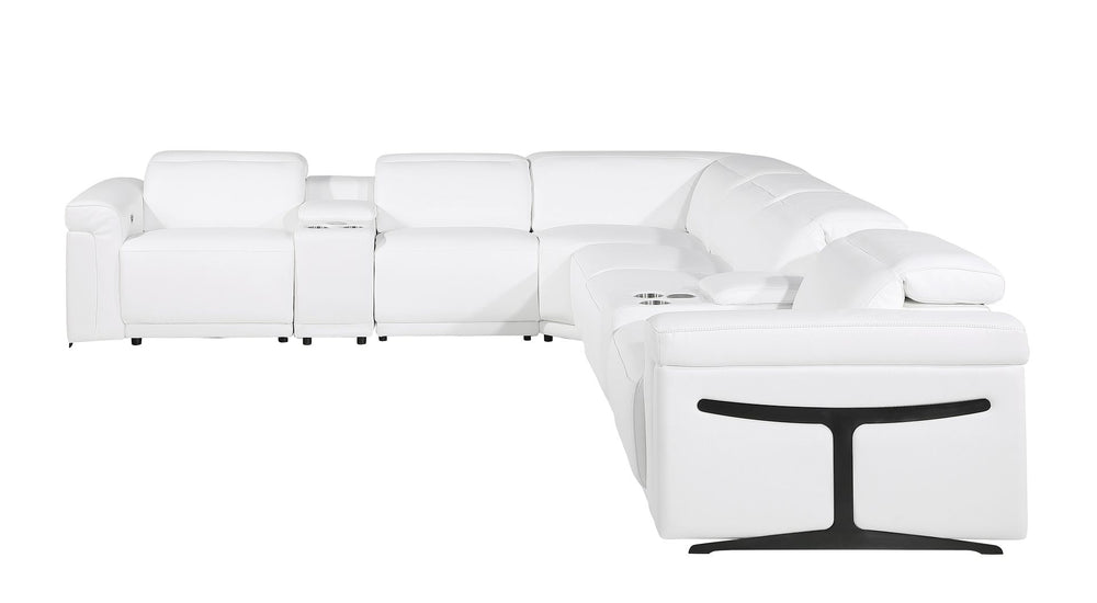 DivanItalia 1126 8-Piece L-Shaped Sectional Sofa in Top Grain Italian Leather with 4 Power Recliners & Power Headrests - White