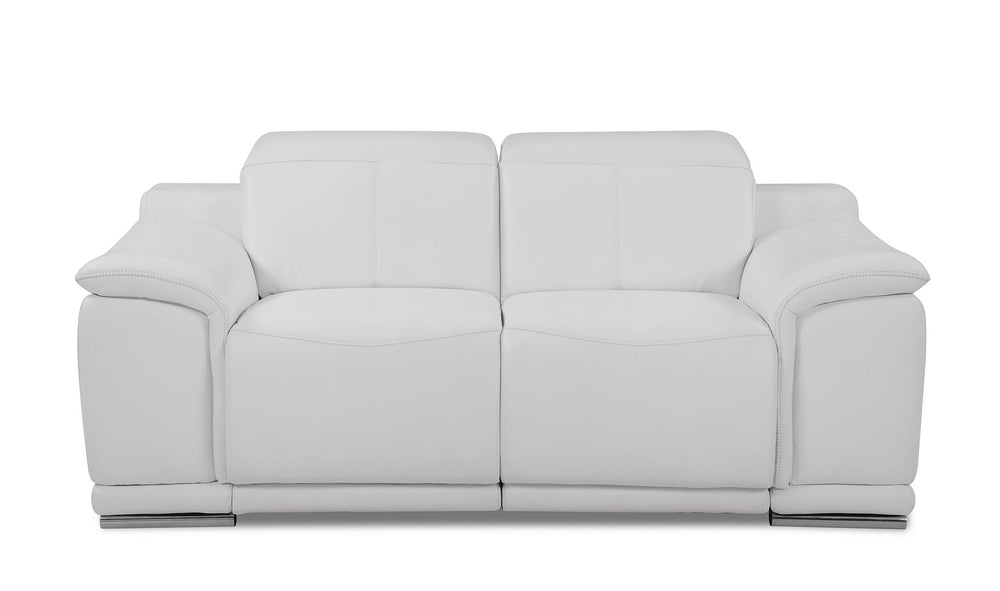 DivanItalia 9762 Top Grain Italian Leather Power Reclining Loveseat with Adjustable Headrests - White