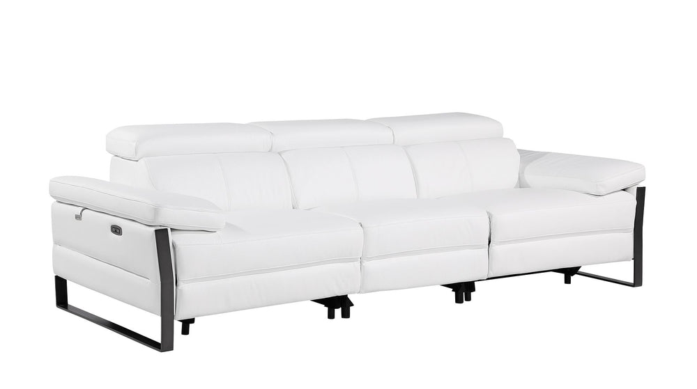 DivanItalia 1246 Modular Power Triple Reclining Sofa and Console Loveseat Set with Power Headrests – Top Grain Italian Leather - White