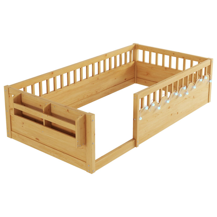 twin-montessori-floor-bed-frame-with-high-rails-and-storage-shelf-natural