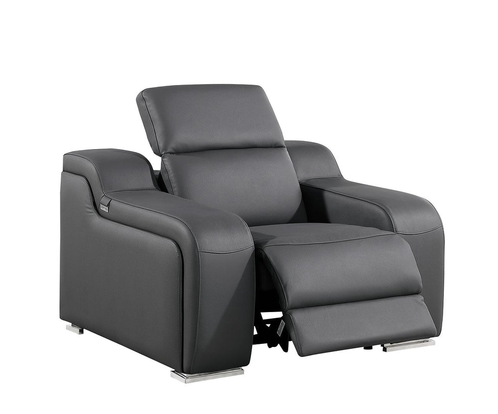 DivanItalia 1116 Top Grain Italian Leather Power Reclining Chair with Power Headrests - Dark Gray