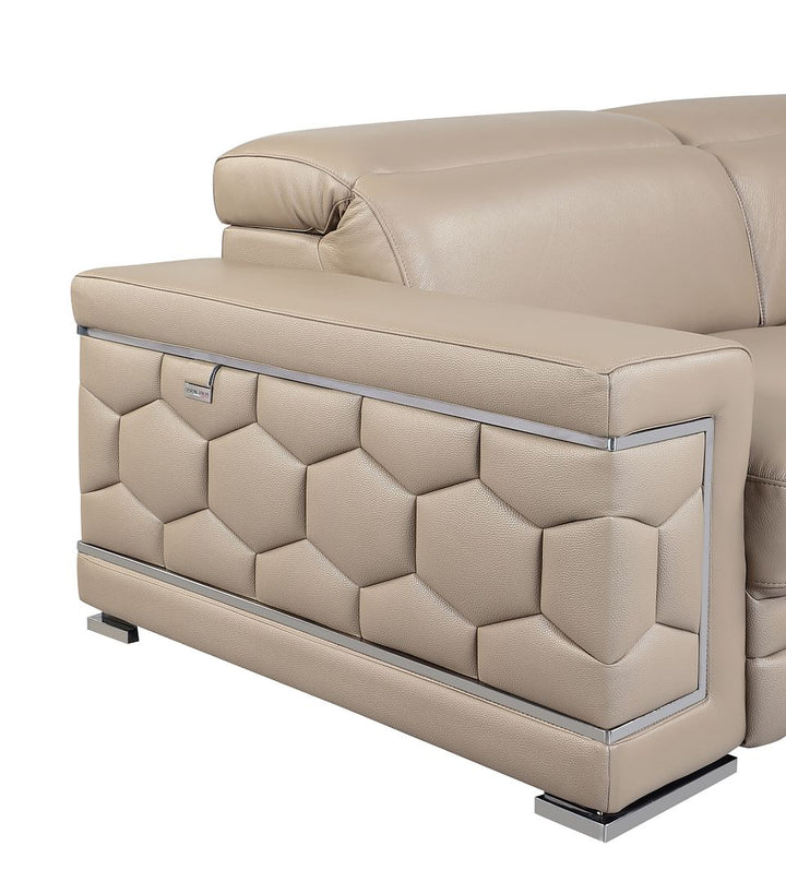 DivanItalia 692 Sofa with Adjustable Headrest in Top-Grain Italian Leather - Beige