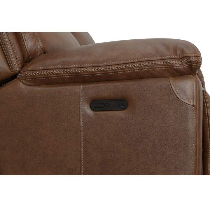 Fenwick Leather Power Reclining Loveseat with Console &amp; Power Headrests in Cognac