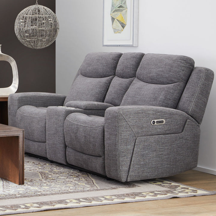 Ridge Fabric Power Reclining Loveseat with Console and Power Headrests in Granite