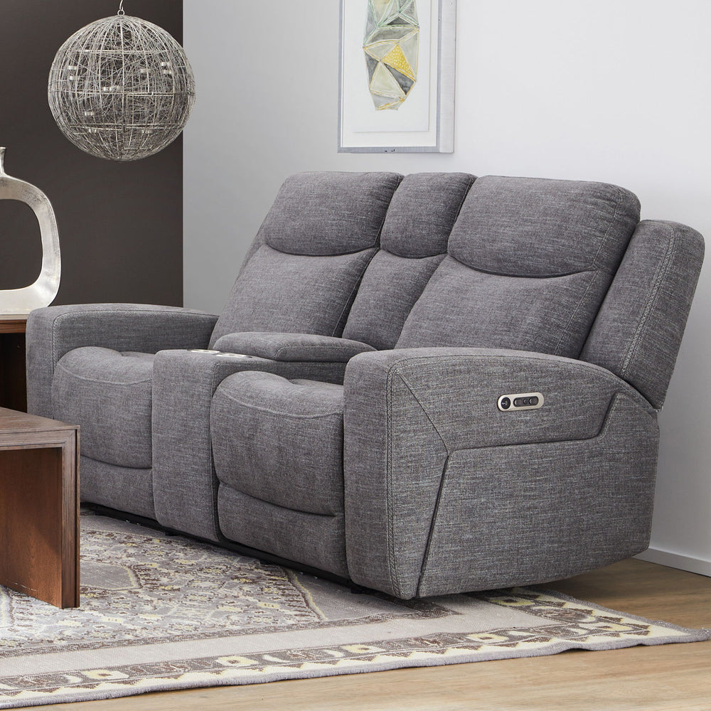 Ridge Fabric Power Reclining Loveseat with Console and Power Headrests in Granite