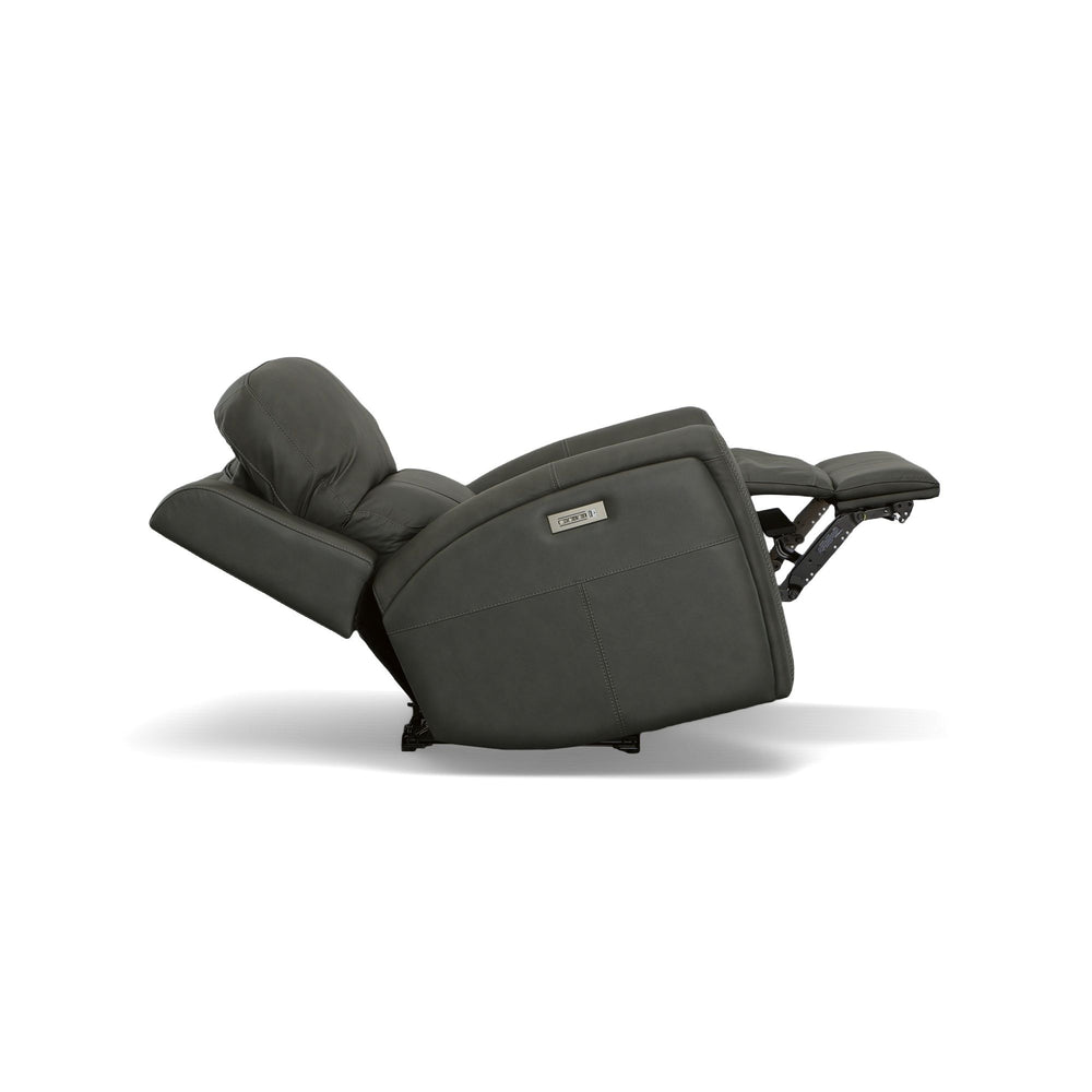 Linden Leather Power Recliner with Power Headrest & Lumbar in Charcoal