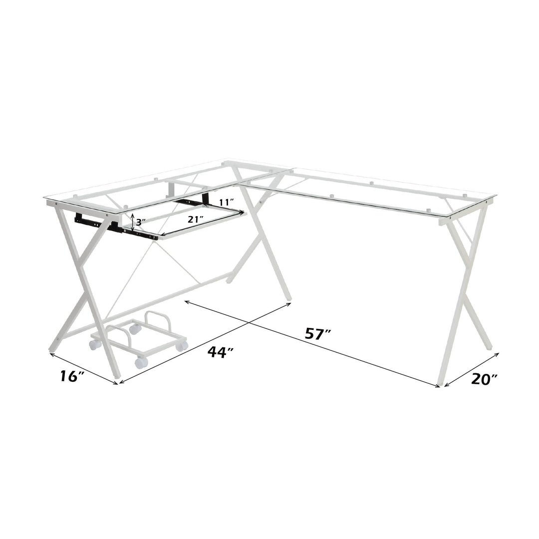 Dazenus - Computer Desk - Clear Glass Top & White