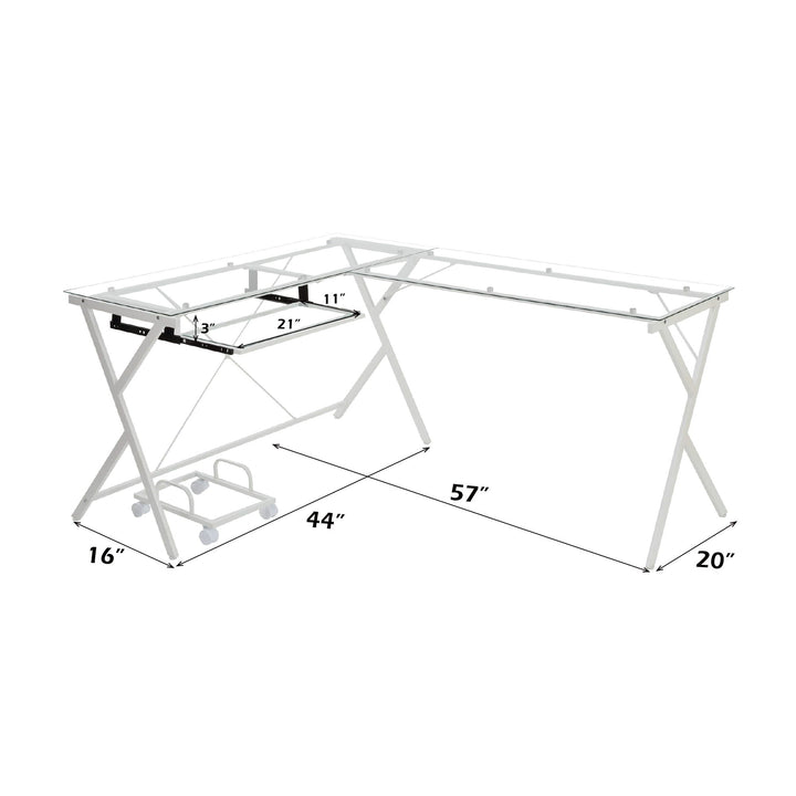 Dazenus - Computer Desk - Clear Glass Top & White