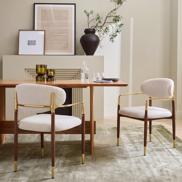 Iron Frame Upholstered Armchair – Beige &amp; Gold (Set of 2)