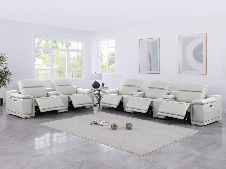 DivanItalia 9762 8-Piece Modular Power Reclining Sofa and Console Loveseat Set with Top Grain Italian Leather - Light Gray