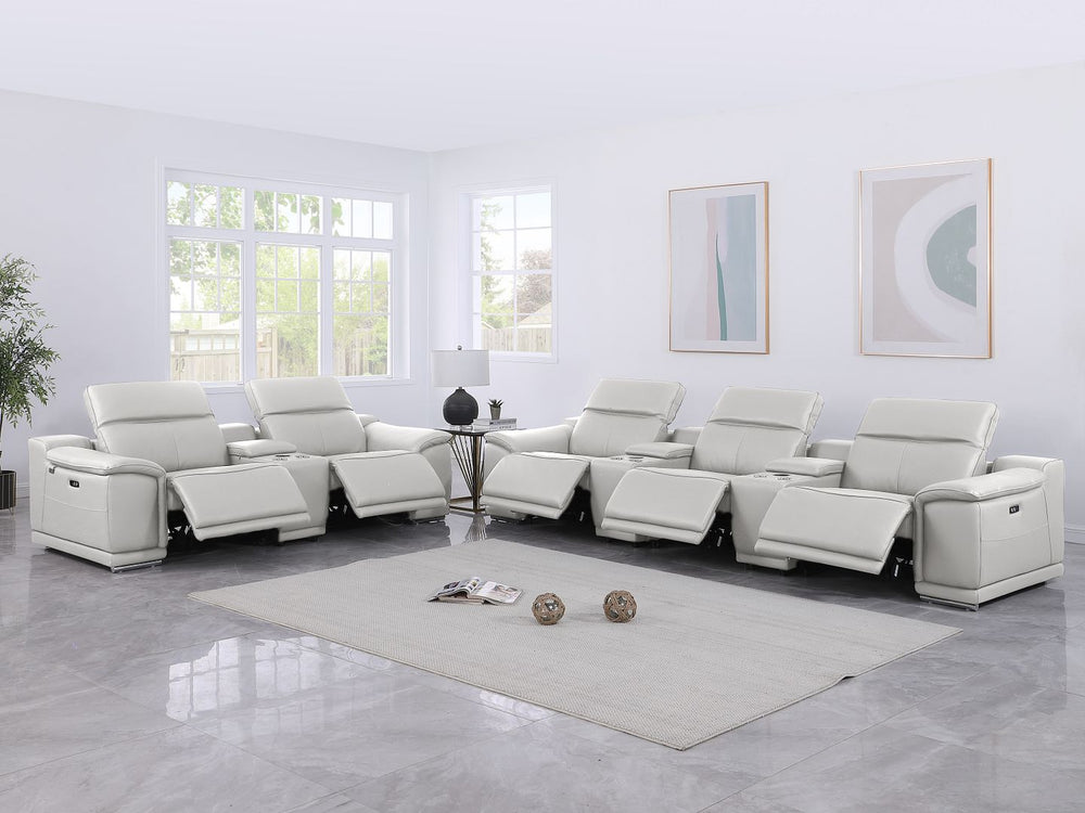 DivanItalia 9762 8-Piece Modular Power Reclining Sofa and Console Loveseat Set with Top Grain Italian Leather - Light Gray