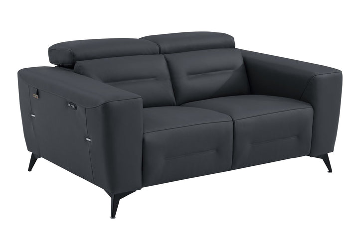 DivanItalia 989 Power Reclining 2-Piece Sofa Set with Power Headrest in Top-Grain Italian Leather - Dark Gray