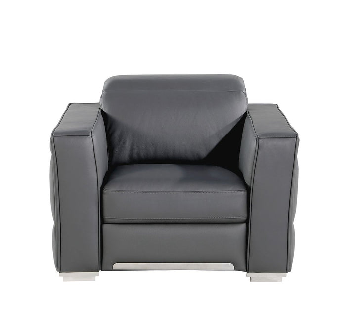 DivanItalia 1120 Chair with Adjustable Headrest in Top-Grain Italian Leather - Dark Gray