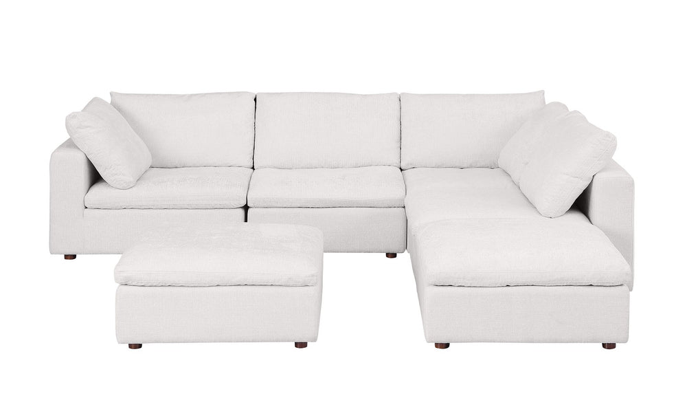 DivanItalia 1100 6-Piece Right Arm Facing 3-Seat Sectional – Top-Grain Italian Leather - Pearl