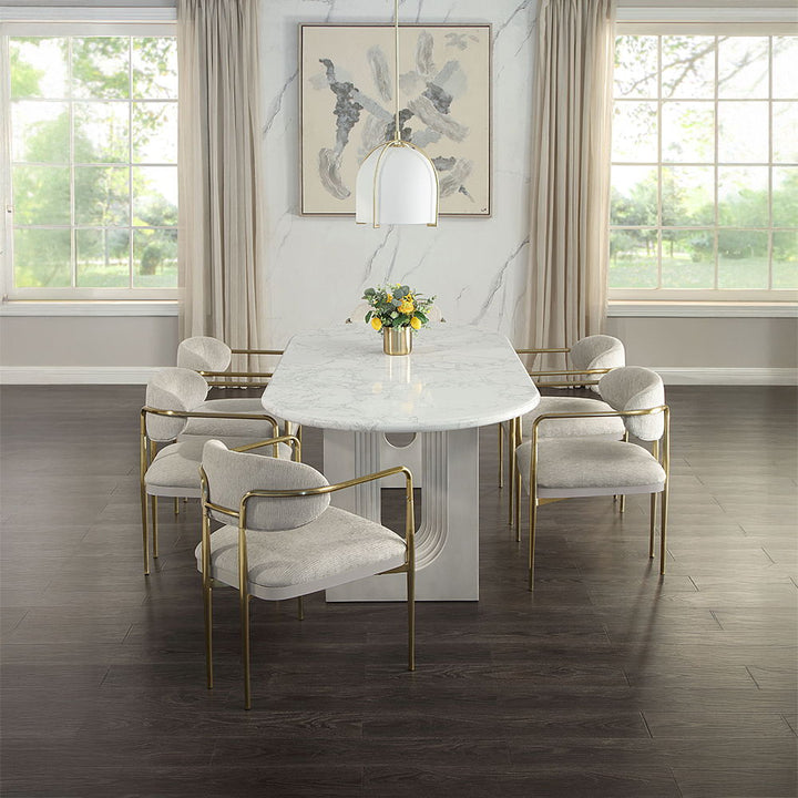 Zayn - Dining Table - White Natrual Marble Top & White