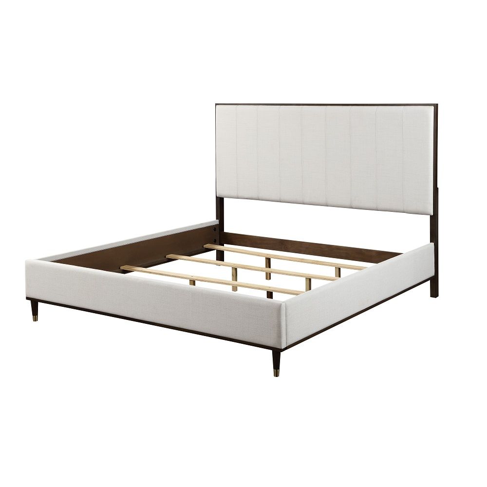 Carena - Queen Bed - Light Gray Fabric & White & Brown