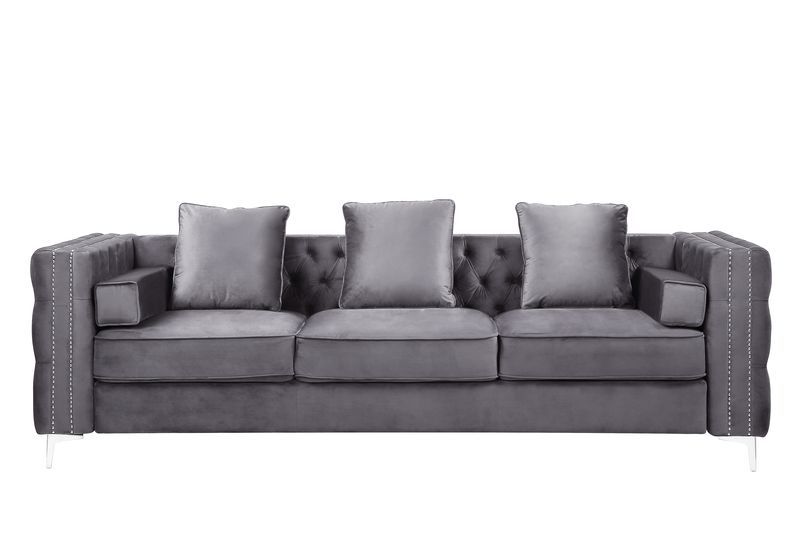 Bovasis - Sofa With 5 Pillows - Gray Velvet