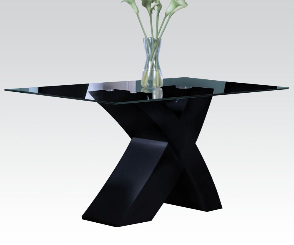 Pervis - Dining Table - Clear Glass & Black High Gloss