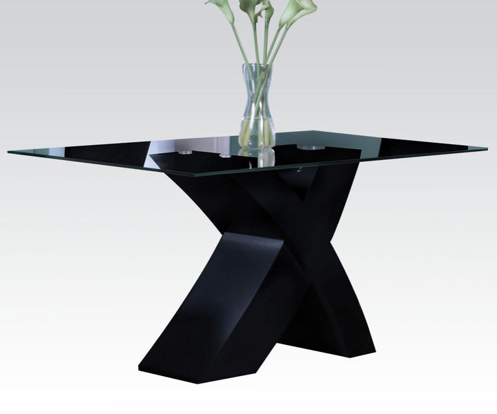 Pervis - Dining Table - Clear Glass & Black High Gloss
