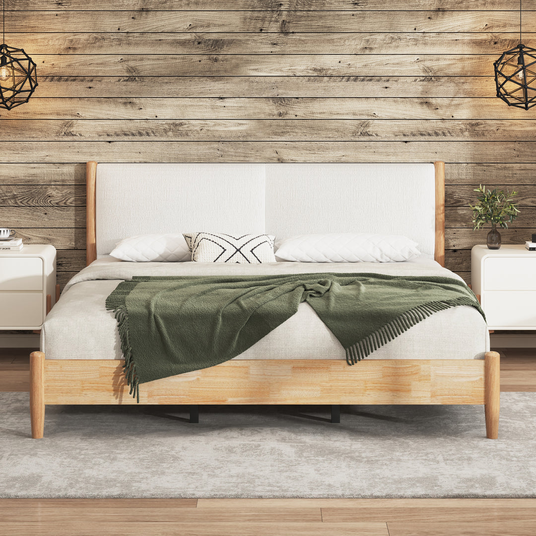 Rubberwood King Bed with White Headboard – Natural
