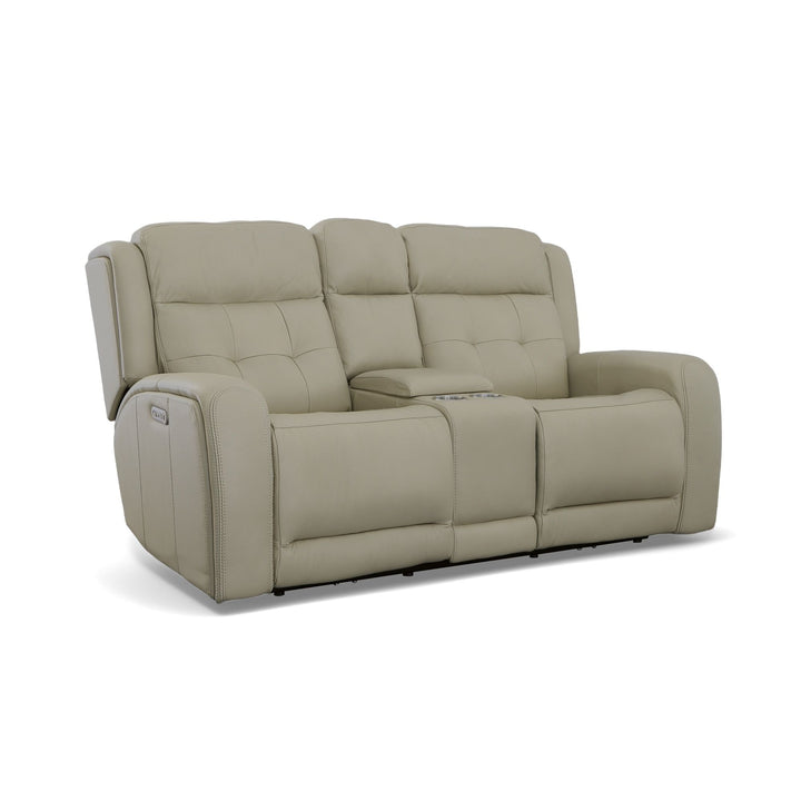 Grant Leather Power Reclining Loveseat with Console &amp; Power Headrests in Ivory