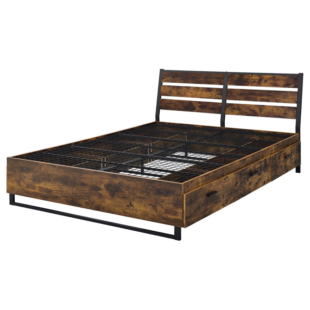 Juvanth - Queen Bed With Storage - Rustic Oak & Black