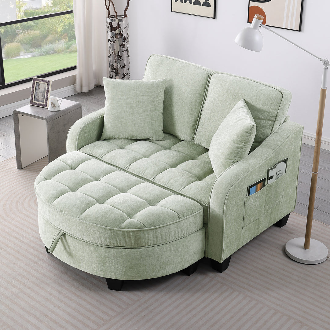 Two-seater sofa chaise lounge with storage space, Cyan Color