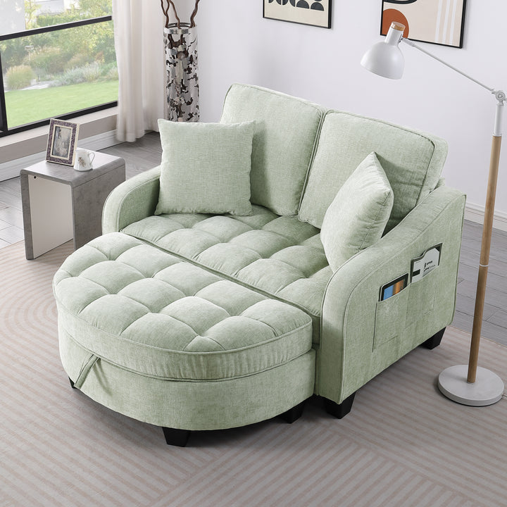 Two-seater sofa chaise lounge with storage space, Cyan Color