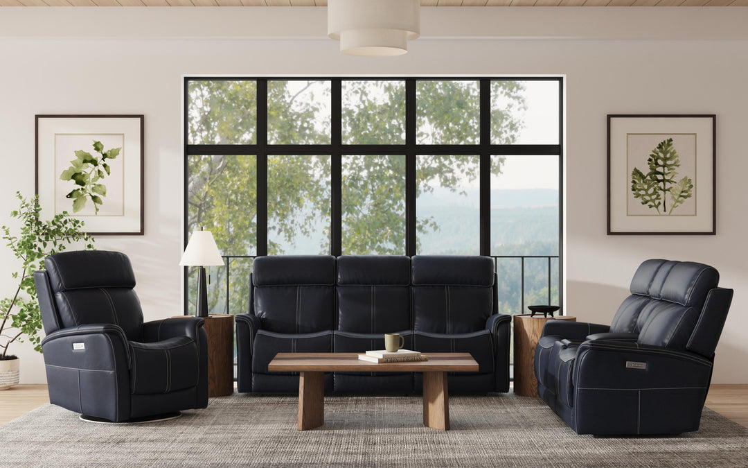 Flexsteel 1524-63PH-05040 View  Power Reclining Sofa With Console, Power Headrests & Lumbar  Blue