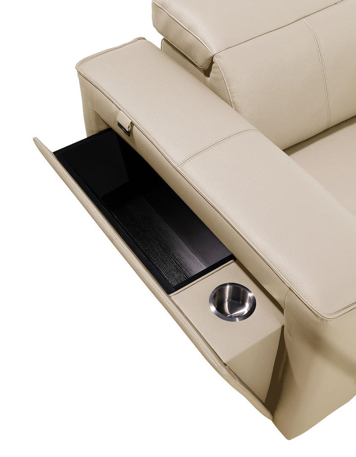 DivanItalia 1224 5-Piece Modular Power Reclining Sofa in Top Grain Italian Leather with 3 Power Recliners &amp; Power Headrests - Beige