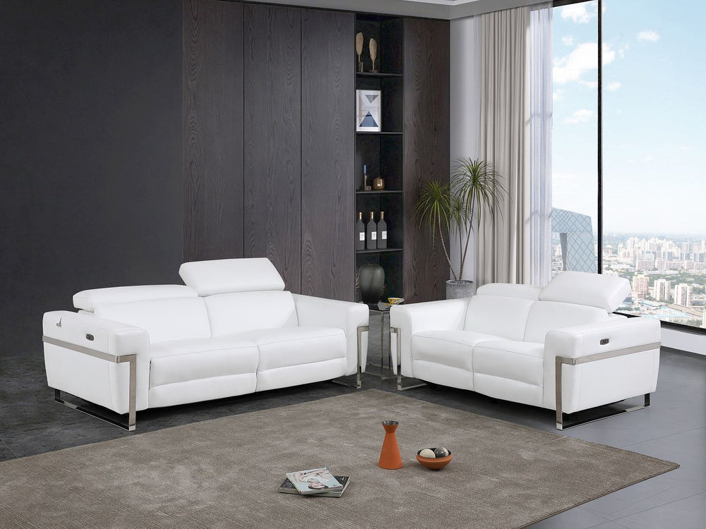 DivanItalia 990 Power Reclining 2-Piece Sofa Set with Power Headrest in Top-Grain Italian Leather - White
