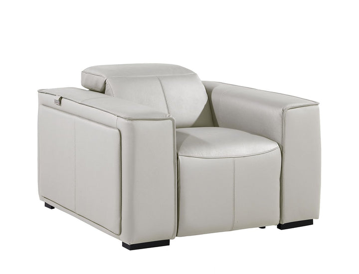 DivanItalia 1224 Top Grain Italian Leather Power Reclining Chair with Power Headrests - Light Gray