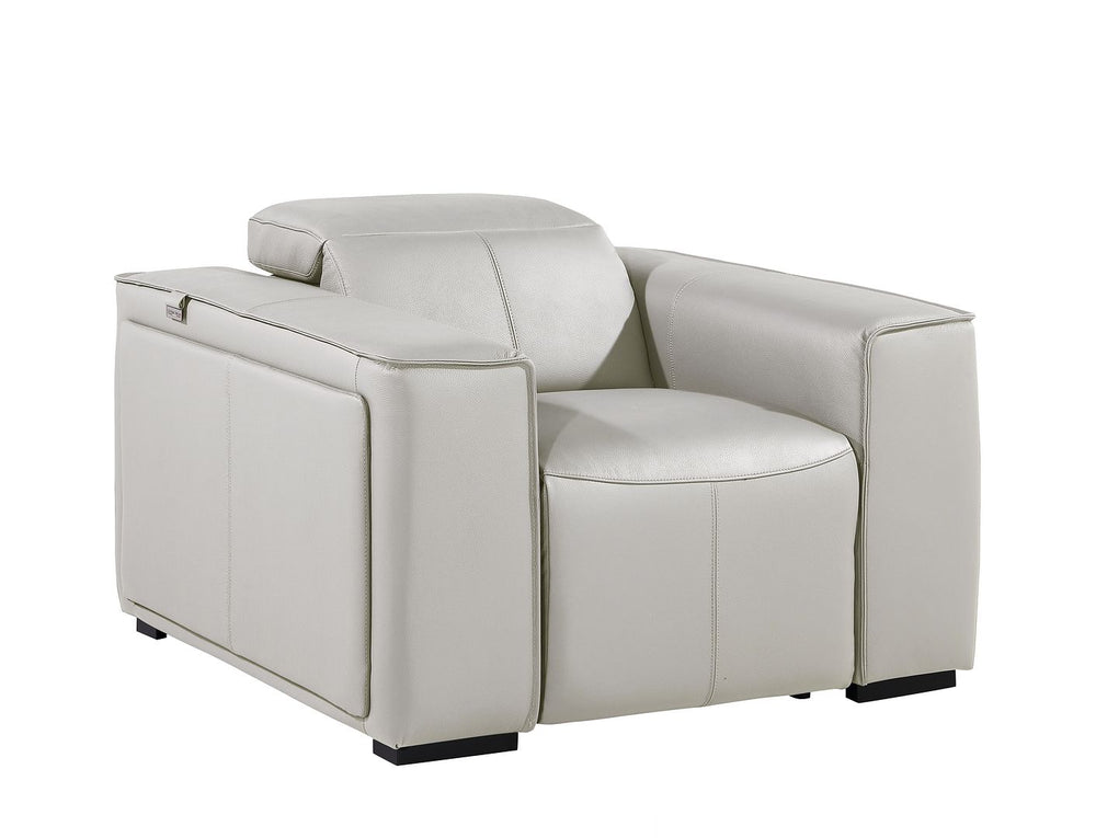 DivanItalia 1224 Top Grain Italian Leather Power Reclining Chair with Power Headrests - Light Gray
