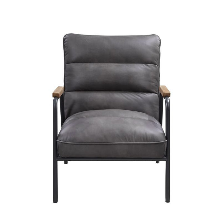 Nignu - Accent Chair - Gray Top Grain Leather & Matt Iron